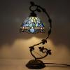 imageWERFACTORY Tiffany Lamp Blue Stained Glass Dragonfly Table Lamp Metal Leaf Desk Reading Light 8X10X21 Inches Decor Small Space Bedroom Home Office S631 Series