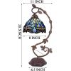 imageWERFACTORY Tiffany Lamp Blue Stained Glass Dragonfly Table Lamp Metal Leaf Desk Reading Light 8X10X21 Inches Decor Small Space Bedroom Home Office S631 Series