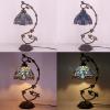 imageWERFACTORY Tiffany Lamp Blue Stained Glass Dragonfly Table Lamp Metal Leaf Desk Reading Light 8X10X21 Inches Decor Small Space Bedroom Home Office S631 Series