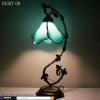 imageWERFACTORY Tiffany Lamp Blue Stained Glass Table Lamp Metal Leaf Table Desk Reading Light 8X10X21 Inches Decor Small Space Bedroom Home Office S701 Series