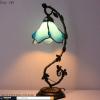 imageWERFACTORY Tiffany Lamp Blue Stained Glass Table Lamp Metal Leaf Table Desk Reading Light 8X10X21 Inches Decor Small Space Bedroom Home Office S701 Series