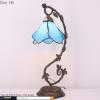 imageWERFACTORY Tiffany Lamp Blue Stained Glass Table Lamp Metal Leaf Table Desk Reading Light 8X10X21 Inches Decor Small Space Bedroom Home Office S701 Series