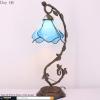 imageWERFACTORY Tiffany Lamp Blue Stained Glass Table Lamp Metal Leaf Table Desk Reading Light 8X10X21 Inches Decor Small Space Bedroom Home Office S701 Series