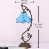 imageWERFACTORY Tiffany Lamp Blue Stained Glass Table Lamp Metal Leaf Table Desk Reading Light 8X10X21 Inches Decor Small Space Bedroom Home Office S701 Series