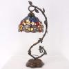 imageWERFACTORY Tiffany Lamp Stained Glass Table Lamp Blue Yellow Dragonfly Style Desk Light Metal Leaf Base 8X10X21 Inches Decor Small Space Bedroom Home Office S128 Series