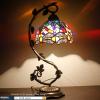 imageWERFACTORY Tiffany Lamp Stained Glass Table Lamp Blue Yellow Dragonfly Style Desk Light Metal Leaf Base 8X10X21 Inches Decor Small Space Bedroom Home Office S128 Series