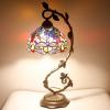 imageWERFACTORY Tiffany Lamp Stained Glass Table Lamp Blue Yellow Dragonfly Style Desk Light Metal Leaf Base 8X10X21 Inches Decor Small Space Bedroom Home Office S128 Series