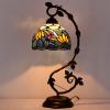 imageWERFACTORY Tiffany Table Lamp Blue Stained Glass Lotus Style Desk Reading Light with Metal Leaf Base 8X10X21 Inches Decor Small Space Bedroom Home Office S220 Series