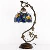 imageWERFACTORY Tiffany Table Lamp Blue Stained Glass Lotus Style Desk Reading Light with Metal Leaf Base 8X10X21 Inches Decor Small Space Bedroom Home Office S220 Series