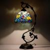 imageWERFACTORY Tiffany Table Lamp Blue Stained Glass Lotus Style Desk Reading Light with Metal Leaf Base 8X10X21 Inches Decor Small Space Bedroom Home Office S220 Series