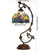 imageWERFACTORY Tiffany Table Lamp Blue Stained Glass Lotus Style Desk Reading Light with Metal Leaf Base 8X10X21 Inches Decor Small Space Bedroom Home Office S220 Series