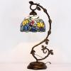 imageWERFACTORY Tiffany Table Lamp Blue Stained Glass Lotus Style Desk Reading Light with Metal Leaf Base 8X10X21 Inches Decor Small Space Bedroom Home Office S220 Series