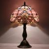 imageWERFACTORY Tiffany Lamp Stained Glass Table Lamp 12X12X18 Inch Pink Baroque Style Lavender Bedside Reading Desk Light Decor Bedroom Living Room Home Office S003P Series