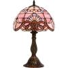 imageWERFACTORY Tiffany Lamp Stained Glass Table Lamp 12X12X18 Inch Pink Baroque Style Lavender Bedside Reading Desk Light Decor Bedroom Living Room Home Office S003P Series