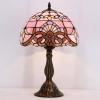 imageWERFACTORY Tiffany Lamp Stained Glass Table Lamp 12X12X18 Inch Pink Baroque Style Lavender Bedside Reading Desk Light Decor Bedroom Living Room Home Office S003P Series