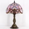 imageWERFACTORY Tiffany Lamp Stained Glass Table Lamp 12X12X18 Inch Pink Baroque Style Lavender Bedside Reading Desk Light Decor Bedroom Living Room Home Office S003P Series