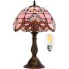 imageWERFACTORY Tiffany Lamp Stained Glass Table Lamp 12X12X18 Inch Pink Baroque Style Lavender Bedside Reading Desk Light Decor Bedroom Living Room Home Office S003P Series