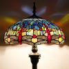 imageWERFACTORY Tiffany Floor Lamp Dragonfly Blue Brown Stained Glass Standing Reading Light 16X16X64 Inches Antique Pole Corner Lamp Decor Bedroom Living Room Home Office S688 Series