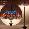 imageWERFACTORY Tiffany Floor Lamp Dragonfly Blue Brown Stained Glass Standing Reading Light 16X16X64 Inches Antique Pole Corner Lamp Decor Bedroom Living Room Home Office S688 Series