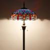 imageWERFACTORY Tiffany Floor Lamp Dragonfly Blue Brown Stained Glass Standing Reading Light 16X16X64 Inches Antique Pole Corner Lamp Decor Bedroom Living Room Home Office S688 Series
