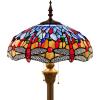 imageWERFACTORY Tiffany Floor Lamp Dragonfly Blue Brown Stained Glass Standing Reading Light 16X16X64 Inches Antique Pole Corner Lamp Decor Bedroom Living Room Home Office S688 Series