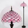imageWERFACTORY Tiffany Floor Lamp Pink Stained Glass Bead Standing Reading Light 16X16X64 Inches Antique Pole Corner Lamp Decor Bedroom Living Room Home Office S005P Series