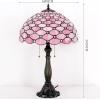 imageWERFACTORY Tiffany Table Lamp Stained Glass Bedside Lamp 16X16X24 Inches Pink Pearl Bead Desk Reading Light Resin Base Decor Bedroom Living Room Home Office S005P Series Pink BeadPink Pearl Bead S005P Series