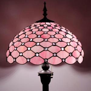 imageWERFACTORY Tiffany Floor Lamp Pink Stained Glass Bead Standing Reading Light 16X16X64 Inches Antique Pole Corner Lamp Decor Bedroom Living Room Home Office S005P Series
