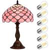imageWERFACTORY Tiffany Lamp Pink Stained Glass Bead Table Lamp Desk Bedside Reading Light 12X12X18 Inches Deco Bedroom Living Room Home Office S005P Series
