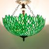 imageWERFACTORY Tiffany Ceiling Light Fixture Green Wisteria Stained Glass Semi Flush Mount Lamp Wide 16 Inch Height 15 Inch Tiffany Ceiling Lamp S523 Series