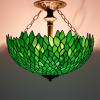 imageWERFACTORY Tiffany Ceiling Light Fixture Green Wisteria Stained Glass Semi Flush Mount Lamp Wide 16 Inch Height 15 Inch Tiffany Ceiling Lamp S523 Series
