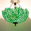 imageWERFACTORY Tiffany Ceiling Light Fixture Green Wisteria Stained Glass Semi Flush Mount Lamp Wide 16 Inch Height 15 Inch Tiffany Ceiling Lamp S523 Series