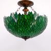 imageWERFACTORY Tiffany Ceiling Light Fixture Green Wisteria Stained Glass Semi Flush Mount Lamp Wide 16 Inch Height 15 Inch Tiffany Ceiling Lamp S523 Series