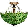 imageWERFACTORY Tiffany Ceiling Light Fixture Green Wisteria Stained Glass Semi Flush Mount Lamp Wide 16 Inch Height 15 Inch Tiffany Ceiling Lamp S523 Series