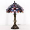 imageWERFACTORY Tiffany Lamp Blue Pink Stained Glass Table Lamp Reading Light 12X12X18 Inches Decor Bedroom Living Room Home Office S830B Series