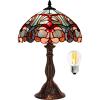imageWERFACTORY Tiffany Lamp Blue Pink Stained Glass Table Lamp Reading Light 12X12X18 Inches Decor Bedroom Living Room Home Office S830B Series