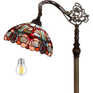 imageWERFACTORY Tiffany Floor Lamp Blue Pink Stained Glass Arched Lamp 12X18X64 Inches Gooseneck Adjustable Corner Standing Reading Light Decor Bedroom Living Room S830B Series