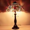 imageWERFACTORY Tiffany Lamp Blue Pink Stained Glass Bedside Table Lamp 16X16X24 Inch Desk Reading Lamp Resin Base Decoration Bedroom Living Room Home Office S830B Series