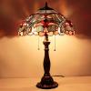 imageWERFACTORY Tiffany Lamp Blue Pink Stained Glass Bedside Table Lamp 16X16X24 Inch Desk Reading Lamp Resin Base Decoration Bedroom Living Room Home Office S830B Series