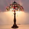 imageWERFACTORY Tiffany Lamp Blue Pink Stained Glass Bedside Table Lamp 16X16X24 Inch Desk Reading Lamp Resin Base Decoration Bedroom Living Room Home Office S830B Series
