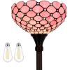 imageWERFACTORY Tiffany Floor Lamp Pink Stained Glass Pearl Bead Light 12X12X71 Inches Torchiere Standing Corner Torch Uplight Decor Bedroom Living Room Home Office S005P Series