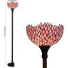 imageWERFACTORY Tiffany Floor Lamp Pink Stained Glass Wisteria Light 12X12X71 Inches Pole Torchiere Standing Corner Torch Uplight Decor Bedroom Living Room Home Office S523P Series