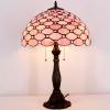 imageWERFACTORY Tiffany Table Lamp Stained Glass Bedside Lamp 16X16X24 Inches Pink Pearl Bead Desk Reading Light Resin Base Decor Bedroom Living Room Home Office S005P Series Pink Bead
