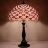 imageWERFACTORY Tiffany Table Lamp Stained Glass Bedside Lamp 16X16X24 Inches Pink Pearl Bead Desk Reading Light Resin Base Decor Bedroom Living Room Home Office S005P Series Pink Bead
