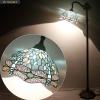 imageWERFACTORY Tiffany Style Reading Floor Lamp Sea Blue Stained Glass with Crystal Bead Dragonfly Lampshade in 64 Inch Tall Antique Arched Base for Bedroom Living Room Lighting S147 BB
