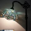 imageWERFACTORY Tiffany Style Reading Floor Lamp Sea Blue Stained Glass with Crystal Bead Dragonfly Lampshade in 64 Inch Tall Antique Arched Base for Bedroom Living Room Lighting S147 BB
