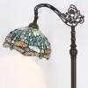 imageWERFACTORY Tiffany Style Reading Floor Lamp Sea Blue Stained Glass with Crystal Bead Dragonfly Lampshade in 64 Inch Tall Antique Arched Base for Bedroom Living Room Lighting S147 BB