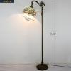 imageWERFACTORY Tiffany Style Reading Floor Lamp Sea Blue Stained Glass with Crystal Bead Dragonfly Lampshade in 64 Inch Tall Antique Arched Base for Bedroom Living Room Lighting S147 BB