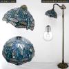 imageWERFACTORY Tiffany Style Reading Floor Lamp Sea Blue Stained Glass with Crystal Bead Dragonfly Lampshade in 64 Inch Tall Antique Arched Base for Bedroom Living Room Lighting S147 BB
