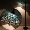 imageWERFACTORY Tiffany Style Reading Floor Lamp Sea Blue Stained Glass with Crystal Bead Dragonfly Lampshade in 64 Inch Tall Antique Arched Base for Bedroom Living Room Lighting S147 BB